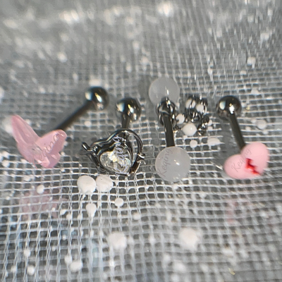 钛钢材质爱心舌钉穿孔唇钉饰品