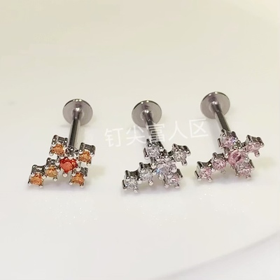 十字架甜欲唇钉钛钢外螺穿刺饰品