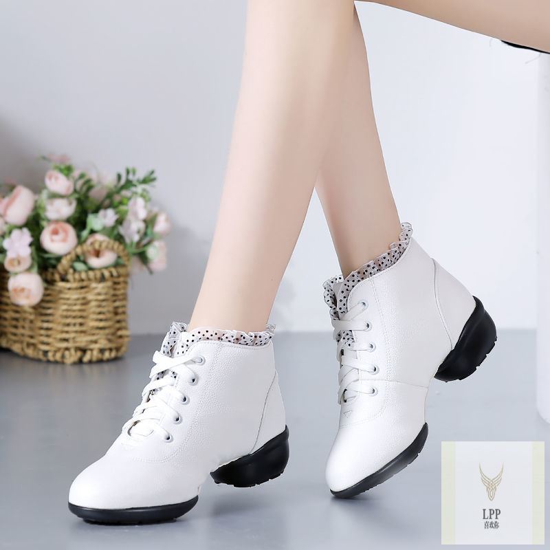 清仓舞鞋女秋冬加绒皮面舞蹈鞋中跟软底透气广场舞跳舞鞋现代舞鞋