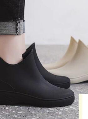 清仓时尚百搭女士学生短筒防滑耐磨保暖加绒胶鞋增高成人水鞋雨靴