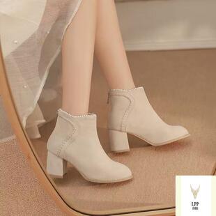 清仓中式国风秋冬季高跟鞋2025旗袍秋冬新款鞋子马丁靴子粗跟短靴