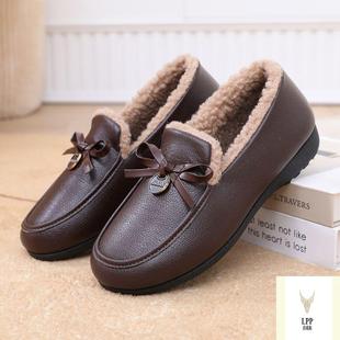 清仓冬老北京妈妈布鞋 软底皮面防水中老年防滑保暖 女豆豆加绒棉鞋