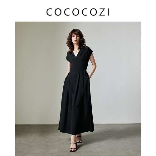 COCOCOZI显瘦修身款翻领连衣裙女