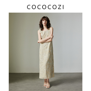 COCOCOZI夏季桑蚕丝重工提花国风新中式无袖背心连衣裙