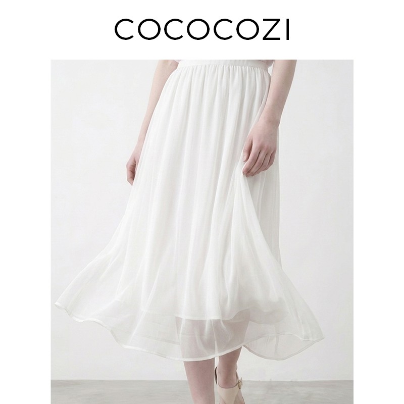 COCOCOZI薄款桑蚕丝大摆半身裙图片