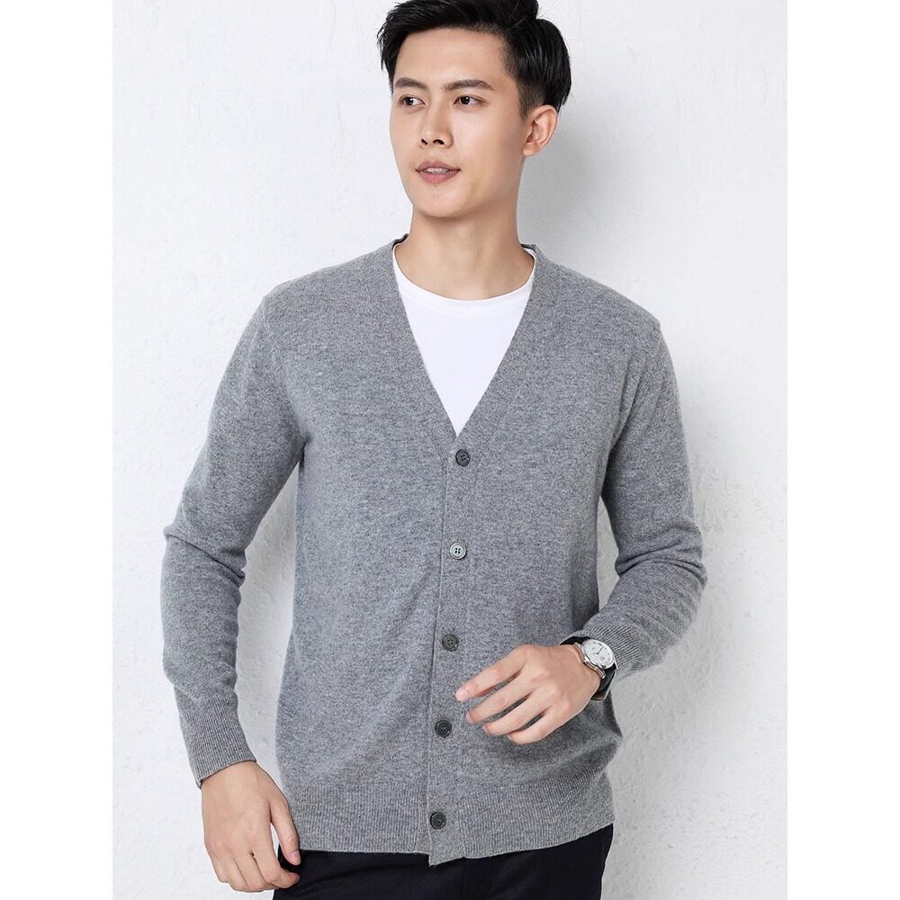 男装软糯长袖针织开衫外套毛衣宽松V领商务休闲百搭纯色外搭上衣