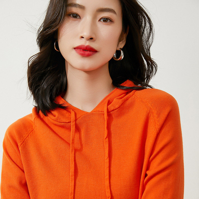 反季清仓女羊绒连帽薄款卫衣图片