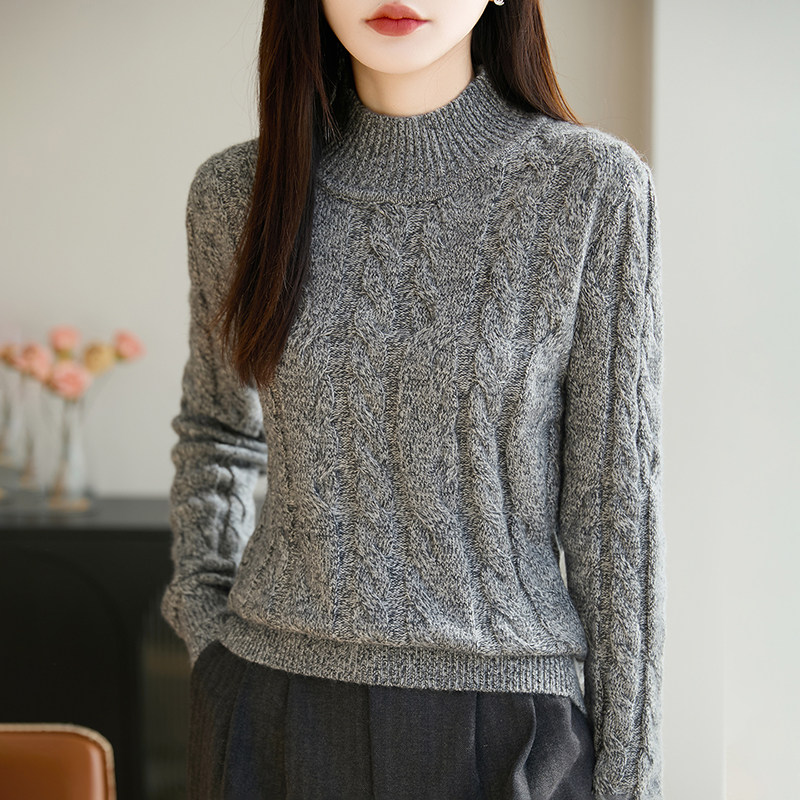 麻花针织衫女春季新款套头毛衣宽松加厚保暖羊毛打底衫百搭上衣