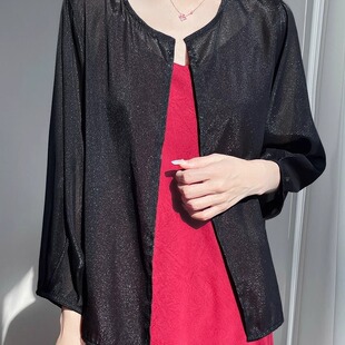 2025年新款雪纺防晒衬衫女款圆领开衫外套宽松百搭薄款七分袖