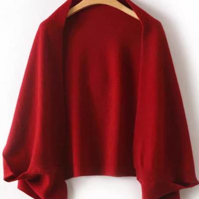 红色羊绒针织披肩外搭女春季多功能羊毛围巾斗篷宽松毛衣外套开衫