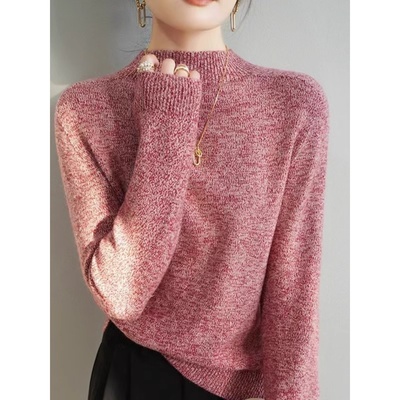 2025冬季新重磅加厚半高领合股花纱羊毛衫女时尚针织打底衫毛衣