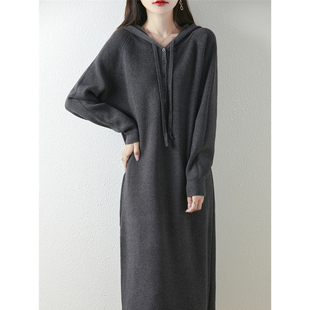 针织连衣裙2025秋冬超好看连帽中长款 毛衣 毛衣裙加厚保暖宽松长款