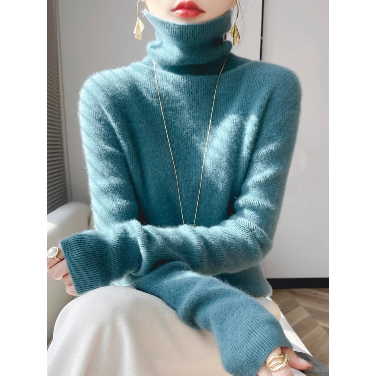 2025秋冬季新款羊绒衫女堆堆领修身毛衣针织加厚羊毛内搭打底衫