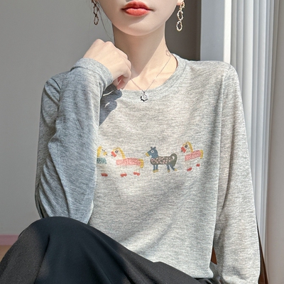 莱塞尔天丝轻薄印花宽松圆领体恤女慵懒显瘦百搭休闲t恤上衣