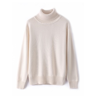 欧单高货加厚100%全棉高领毛衣女装2025冬季新款针织衫打底衫宽松