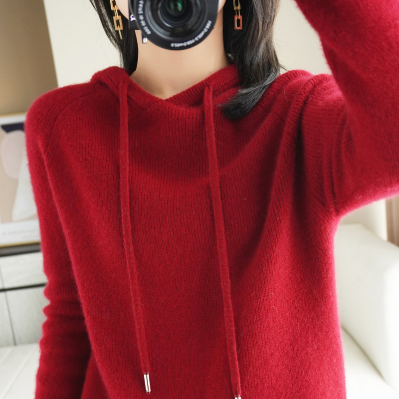 2023秋冬羊绒连帽针织衫卫衣宽松