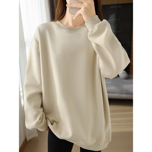 中长款杏色卫衣女冬季加绒加厚这皮肤2025新款宽松休闲慵懒风外套