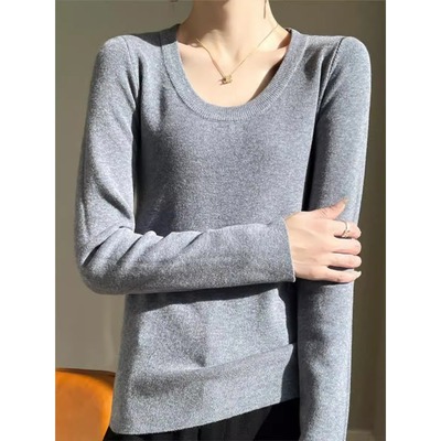 羊毛套头U领内搭螺纹打底衫