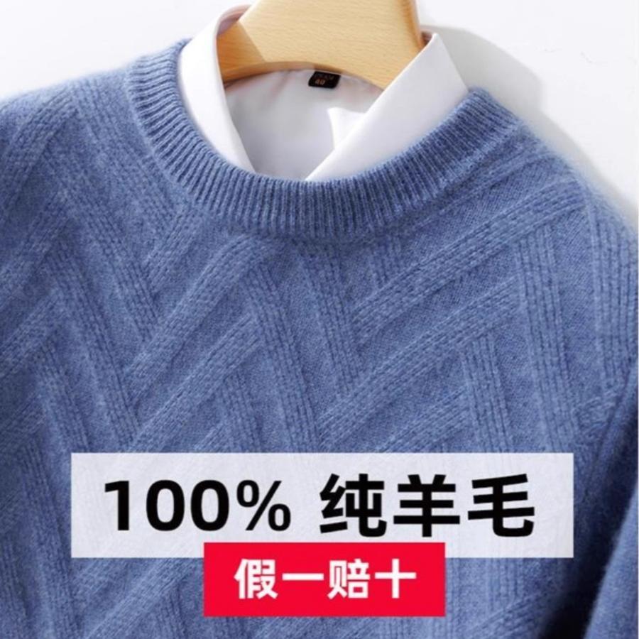 2025春季款男士100纯羊毛衫圆领加厚气质休闲羊绒衫打底保暖毛衣