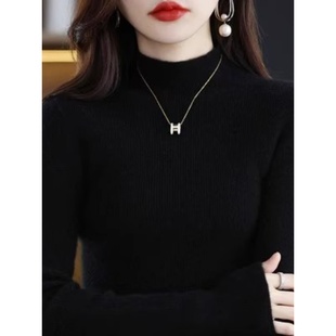 2025秋冬新款针织羊毛衫女士修身半高领内搭打底羊绒毛衣紧身上衣