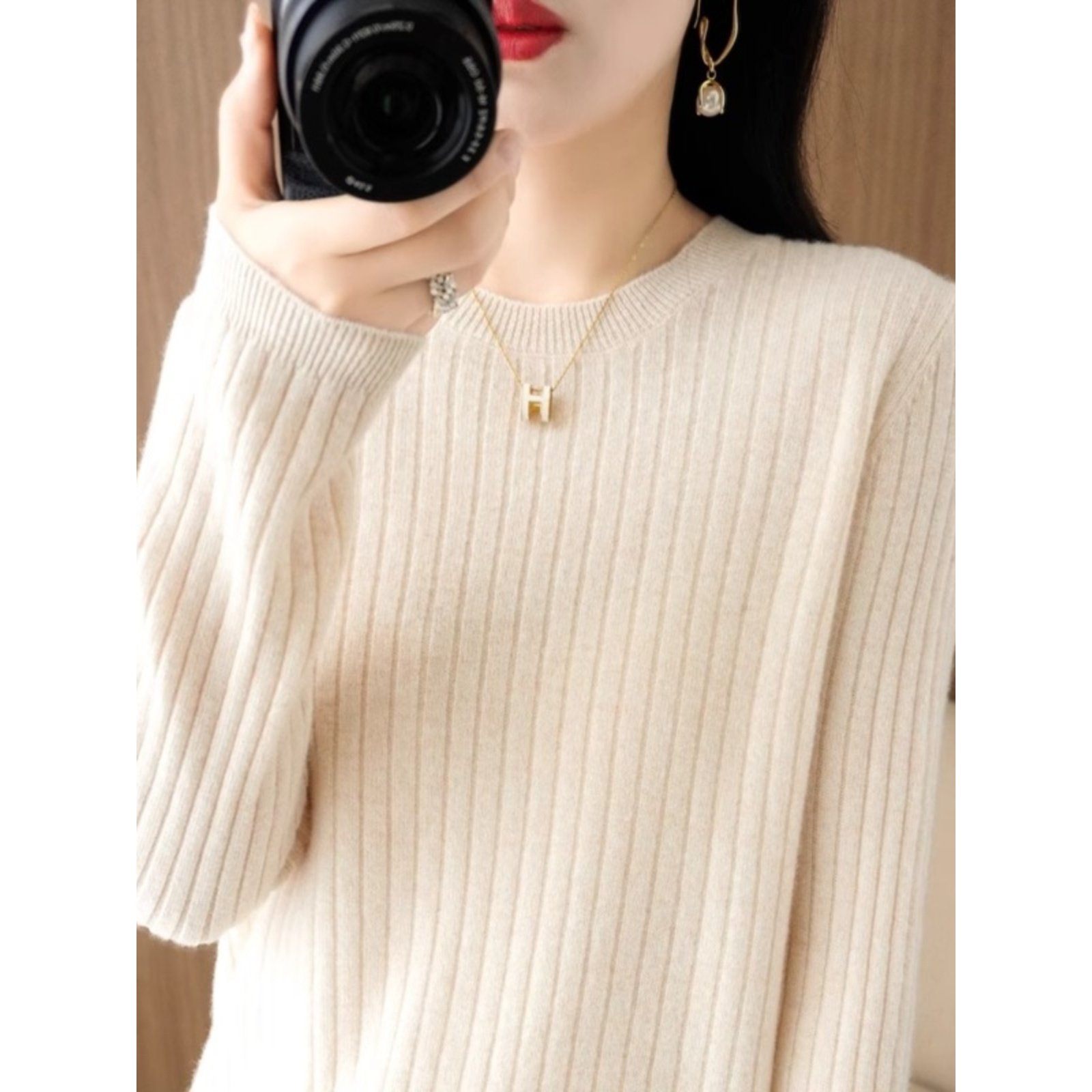 圆领毛衣女2025秋季新款抽条内搭打底衫洋气百搭宽松羊毛针织上衣,女装/女士精品,毛针织衫,淘宝优惠券,粉丝福利购,淘宝优惠卷