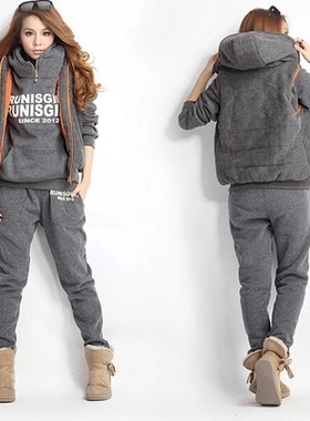 winter hoodies women sports suits 3pieces hooded pants vests
