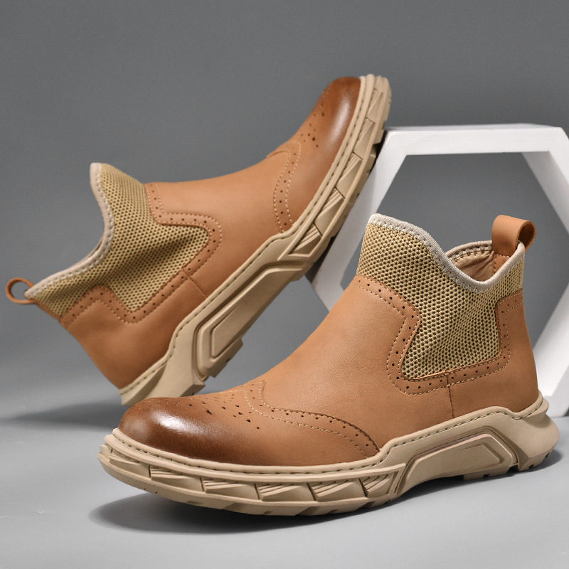 Genuine Leather Chelsea Boots for Men Winter Warm Work Shoes