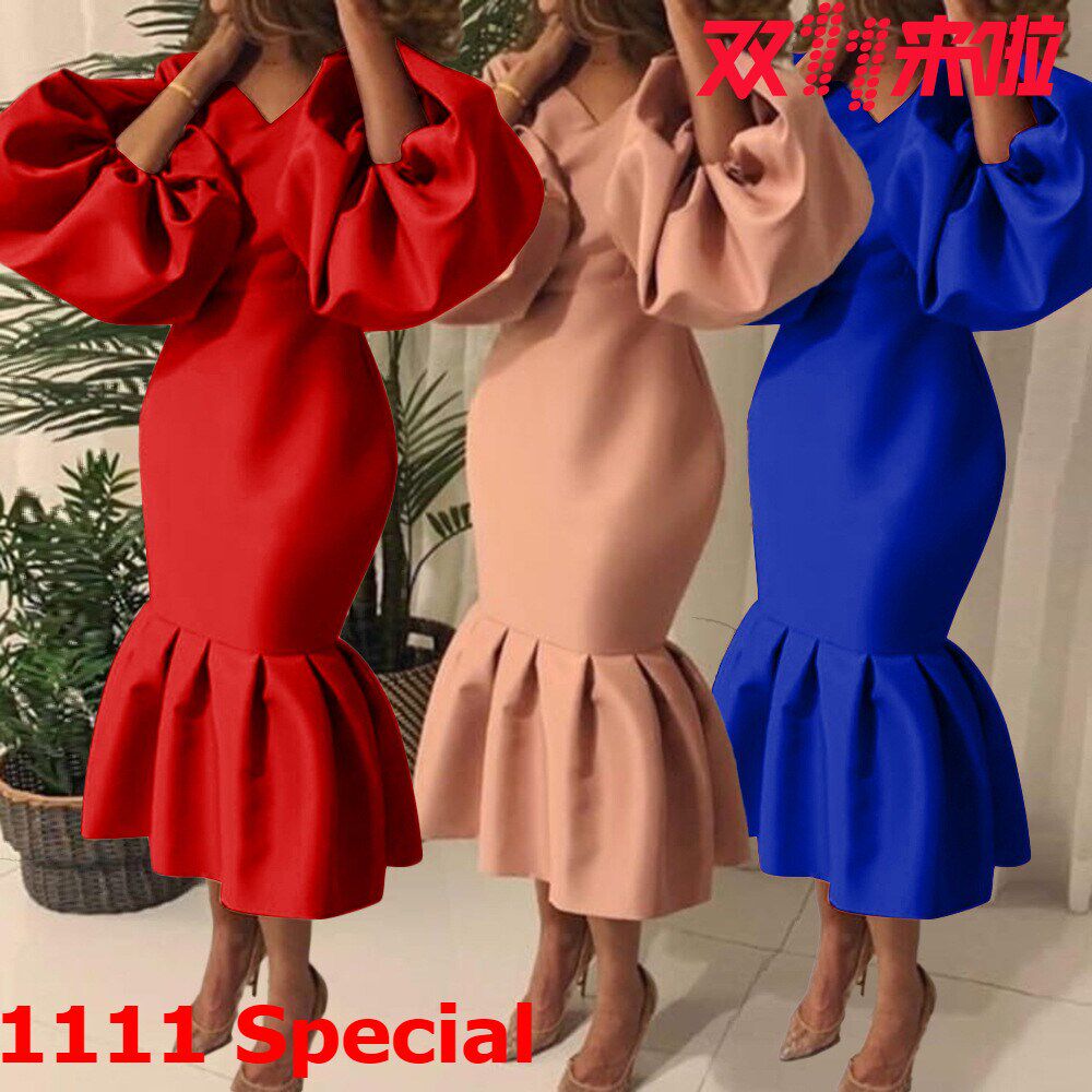 S-5XL lady fishtail dress evening dress大码鱼尾裙聚会晚礼服