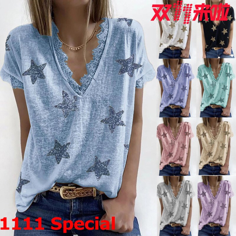 S-5XL Summer Ladies Short Sleeve T-Shirt大码夏季女士短袖T恤