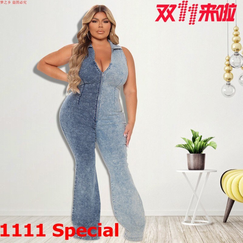 3XL4XL5XL plus-size ladies' denim jumpsuits大码牛仔女连