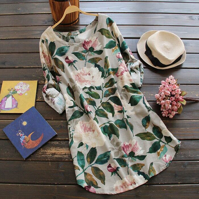 韩版花色圆领连衣裙dress