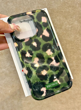 绿色豹纹适用苹果16手机壳iPhone15promax晕染14新款12华为mate60荣耀200小众vivox100小米13防摔oppo创意k70