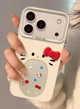 大嘴凯蒂适用苹果16pro手机壳iPhone15promax新款17华为mate70荣耀200防摔13小米14彩银vivo红色蝴蝶结oppo12