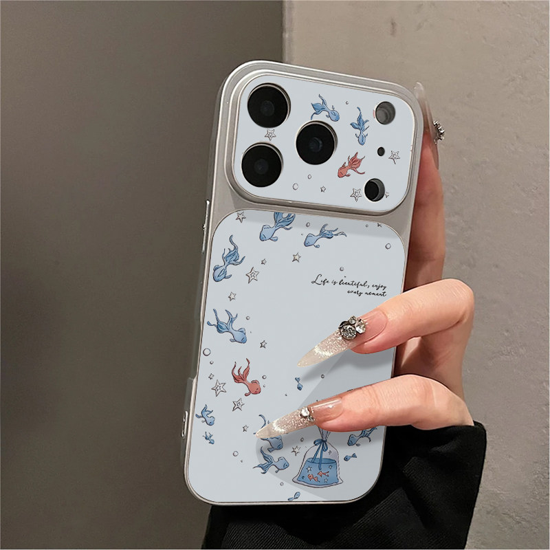 小鱼群适用苹果16promax手机壳iPhone15新款13华为mate80荣耀p70电镀秒变壳opporeno15小米17pro卡通12红米14
