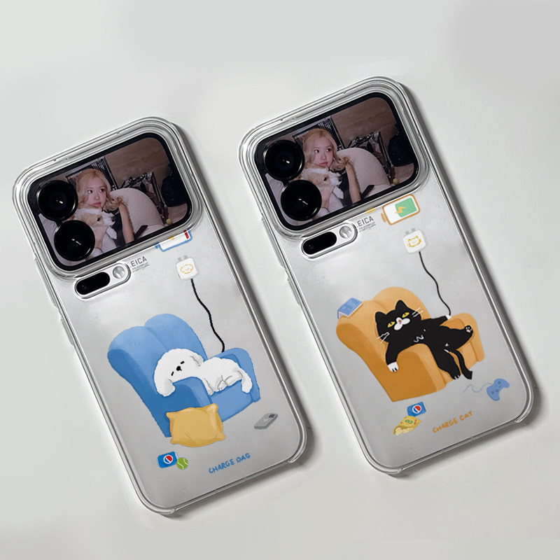 情侣充电小狗适用苹果17手机壳iPhone15promax新款16华为p70荣耀300防摔13小米14透明vivo全包oppo小八findx8
