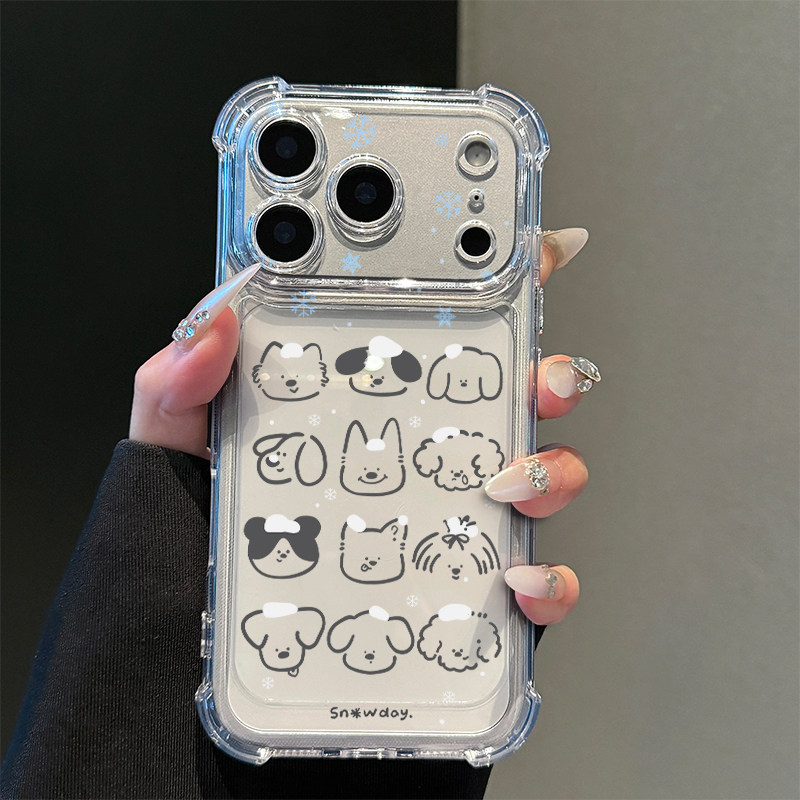 宫格雪花小狗适用iPhone17promax苹果16pro手机壳15华为mate70透明气囊vivox200荣耀400全包防摔14小米17oppo