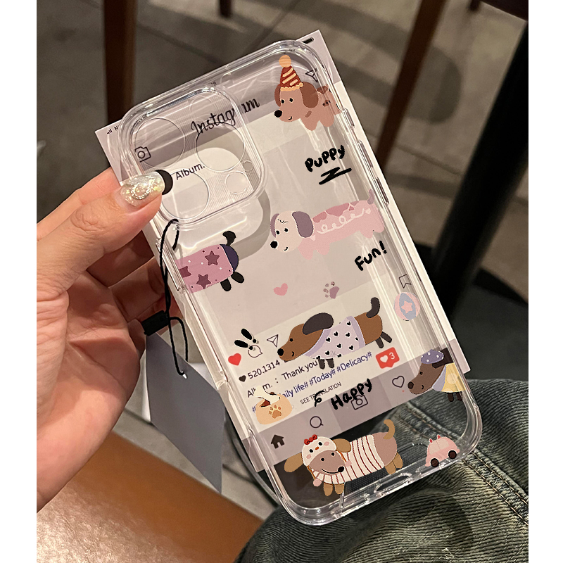 可爱腊肠狗适用苹果16pro手机壳iPhone15promax新款华为mate70P荣耀200防摔小米14透明vivo全包oppo软壳k70女