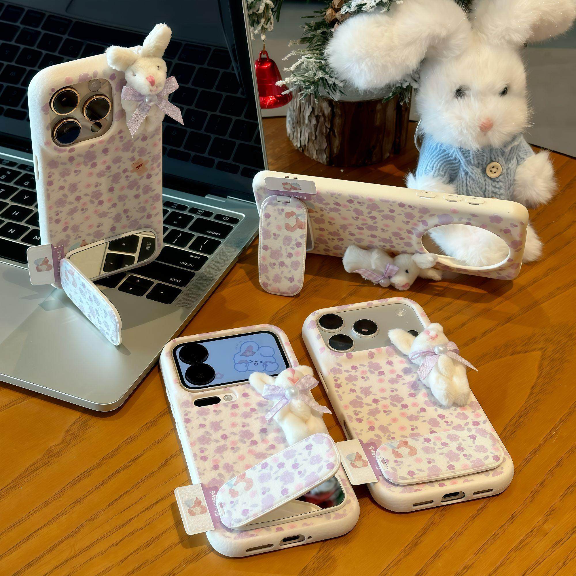 紫色兔子公仔适用苹果17promax手机壳iphone15新款16pro荣耀400皮纹14plus软套13华为p70vivo潮oppo小米17pro