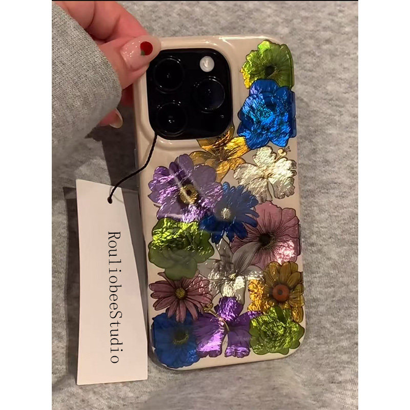 浮雕感彩色花朵适用苹果16手机壳iPhone15promax晕染13新款12华为mate60荣耀vivox200小米14防摔oppo漩涡k70