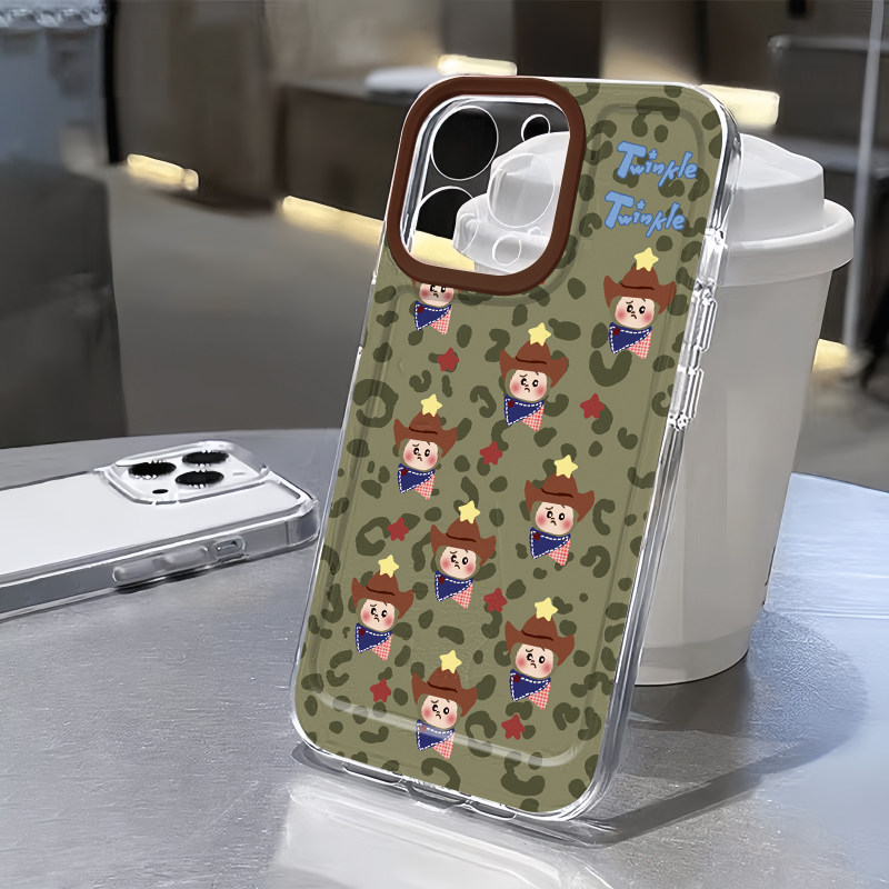 绿豹纹星星男孩适用苹果17pro手机壳iPhone15promax新款16pro华为p70荣耀300防摔13小米14透明vivo全包oppo壳