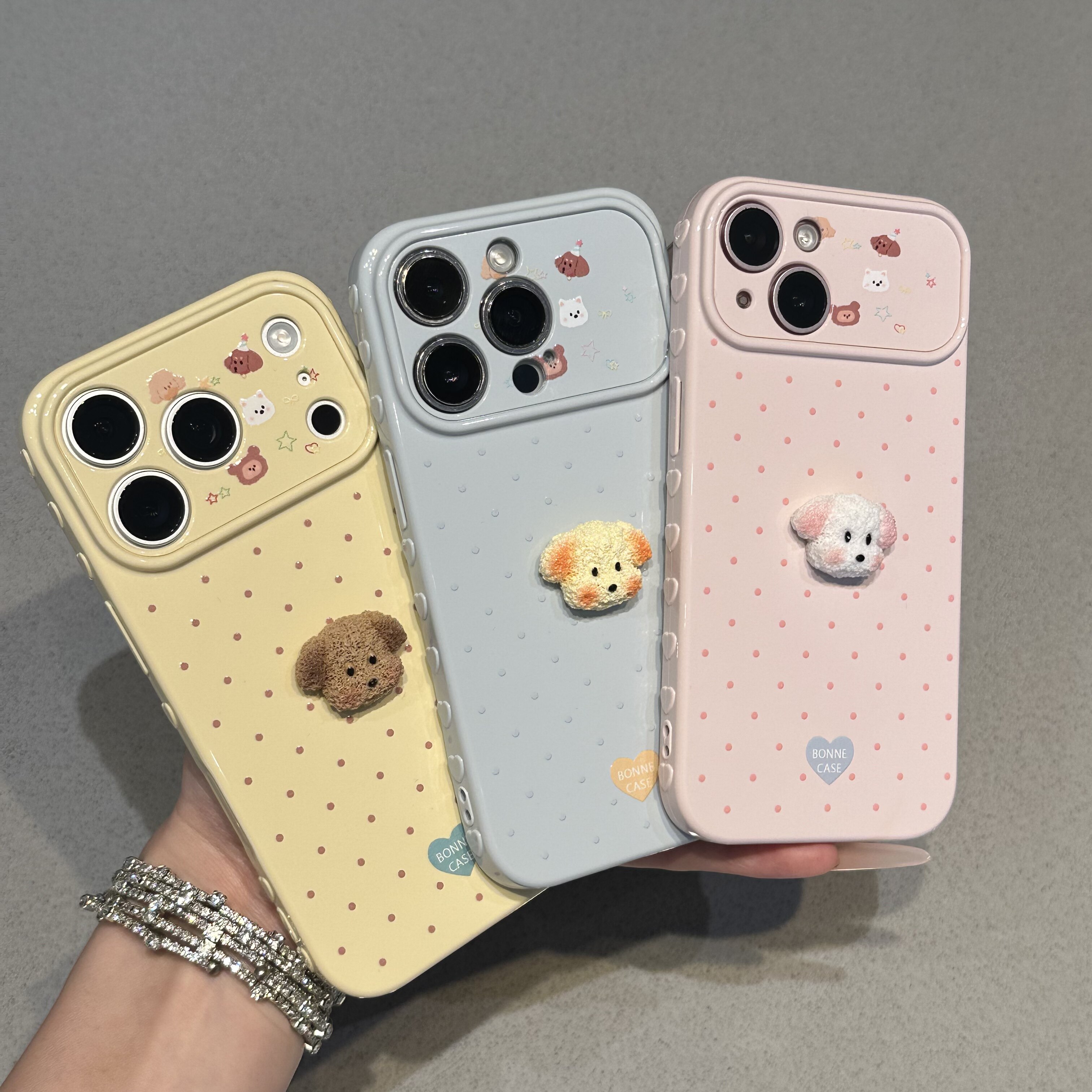 波点小狗公仔适用iPhone15promax手机壳苹果17pro新款16promax可爱卡通13趣味12保护套11防摔14plus侧边爱心