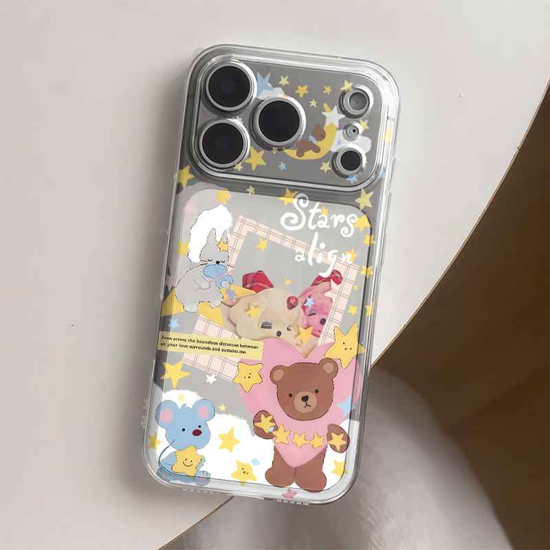 爱心星星小熊适用苹果17手机壳iPhone15promax新款16华为p70荣耀300防摔13小米14透明vivo全包oppo软壳findx8