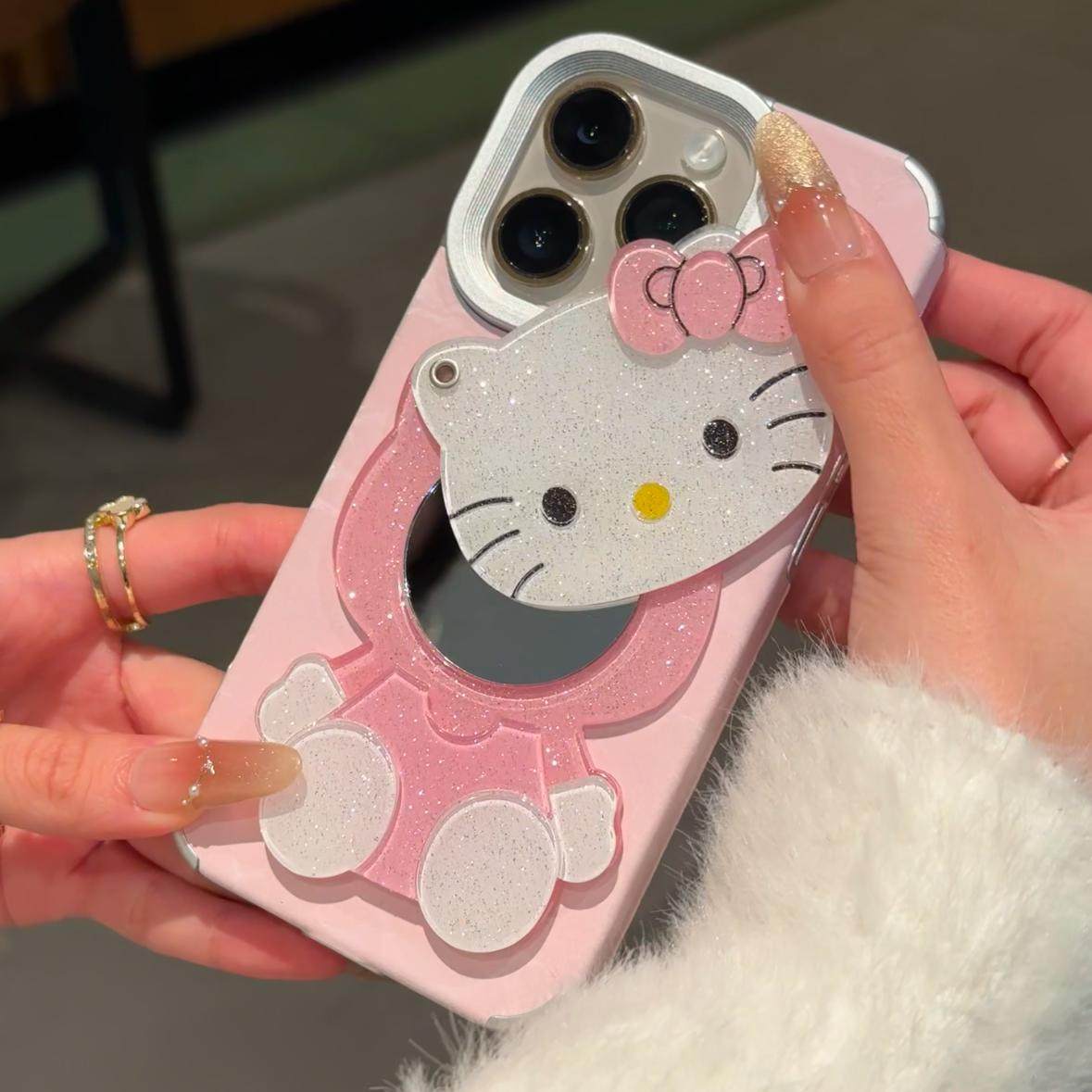 KT猫镜子适用iphone16promax苹果13手机壳12小众11可爱新款15plus卡通13pro防摔保护套软壳14promax雪山纹粉,3C数码配件,手机保护套/壳,淘宝优惠券,粉丝福利购,淘宝优惠卷