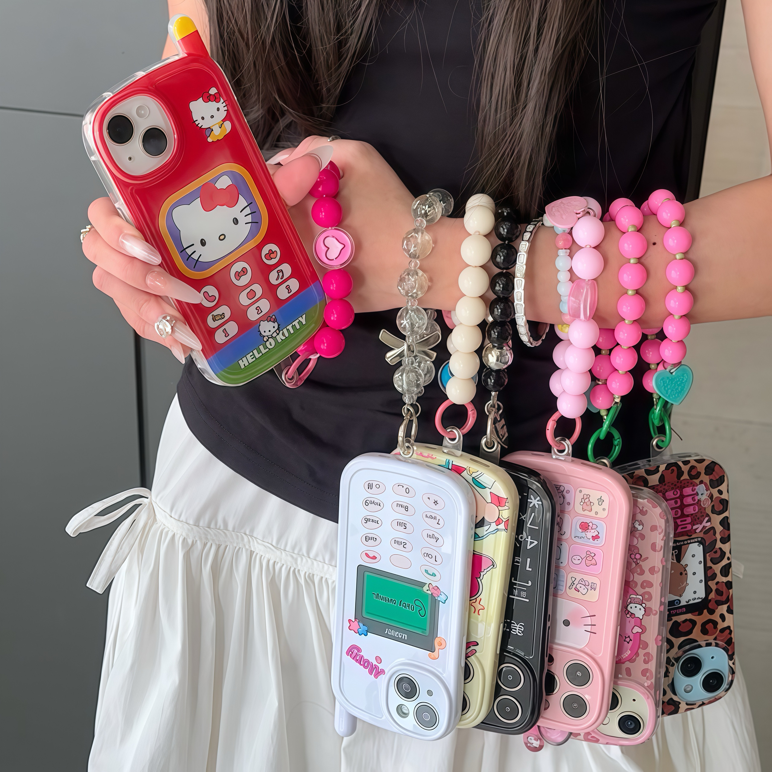 网红KT猫大哥大适用iPhone15promax手机壳苹果14pro新款16promax可爱卡通13手链12保护套防摔15plus硅胶软壳