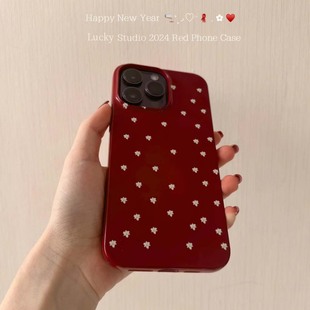 新年小红花适用苹果15promax手机壳iphone14pro新款 16promax简约13小众12保护套防摔11硅胶xr软壳xsmax酒红女