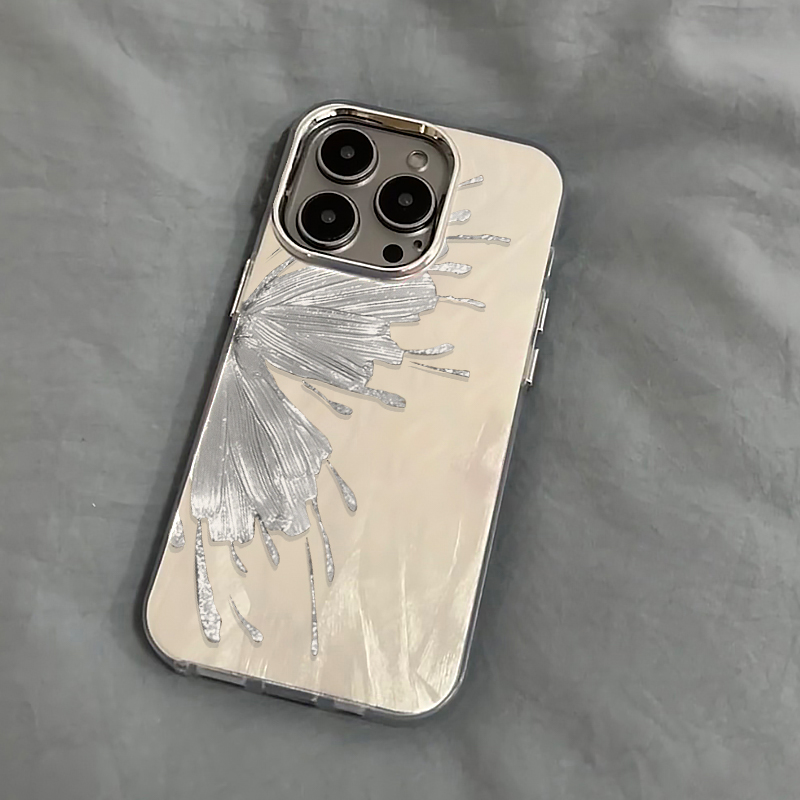 银色蝴蝶翅膀个性渐变羽纱手机壳