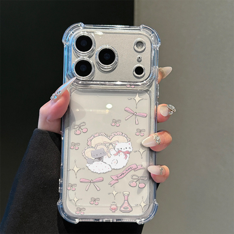 蝴蝶结猫咪适用iPhone17promax苹果16pro手机壳15华为mate70透明气囊vivox200荣耀400全包13防摔14小米17oppo