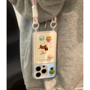 适用夏日格纹卡通小狗卡包苹果15promax手机壳iphone13新款16带挂绳软壳12pro女款14promax硅胶手机套潮11女