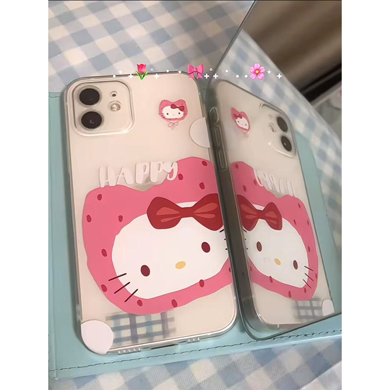 草莓头Kitty猫适用苹果16pro手机壳iPhone15promax新款华为mate60荣耀200防摔小米14透明vivo全包oppo软壳k70