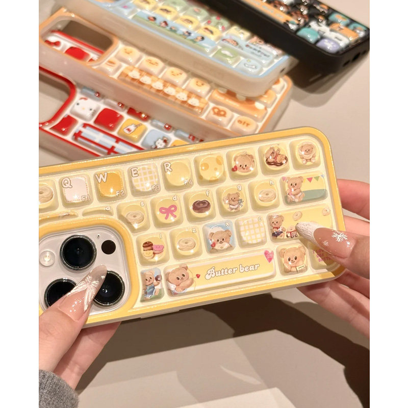 黄油小熊立体键盘适用苹果15promax手机壳iphone14pro新款16promax可爱卡通13小众12保护套防摔11壳xsmax女xr